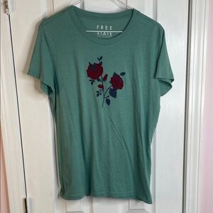 Free State Teal Short Sleeve Tee with Red Rose Design
